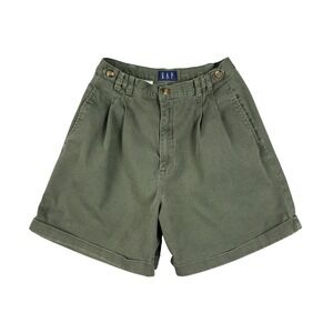 Vintage GAP Mom Shorts Women 7/8 Olive Green High Waist Pleated 100% Cotton USA